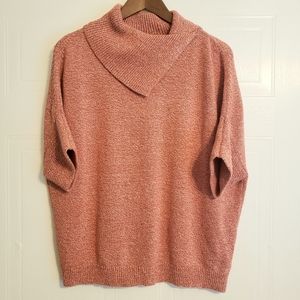 Cabi Orange and White Knit Dolman Cowl Sweater